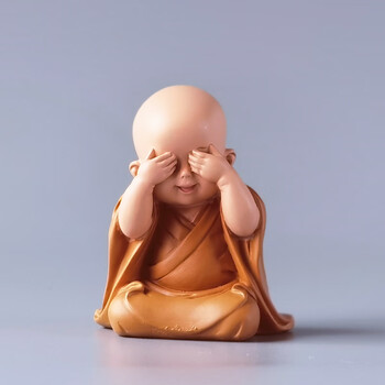 莎庭创意迷你智慧小和尚摆件佛系禅意古风书房茶台办公桌装饰日式玩偶
