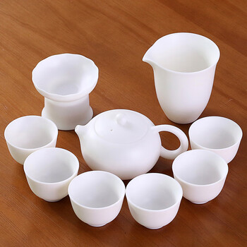 sonwibumn德化白瓷茶具套装素烧原矿羊脂玉亚光磨砂家用简茶杯盖碗