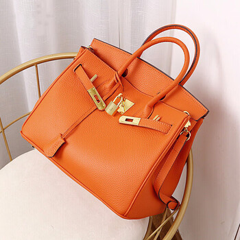 女包轻奢包包女包新款潮手提铂金包百搭单肩包女士斜挎包生日礼物橙色
