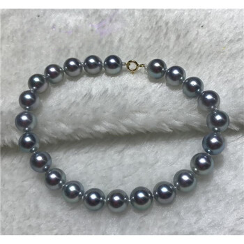 饰淘shitao深灰蓝akoya真多麻海水珍珠手链手环k金扣灰色珍珠775mm灰