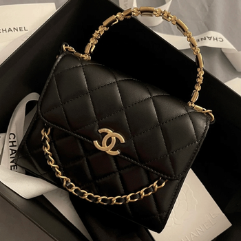 香奈儿(chanel) chanel 香奈儿  黑金 小号 镂空黑白珐琅手柄 方包