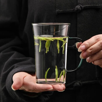 2022新款竹叶青茶杯绿茶龙井玻璃杯茶杯办公室绿茶竹叶青杯子创意带