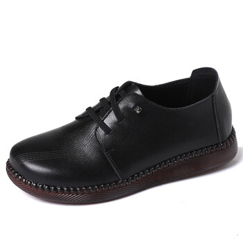 蜘蛛王润二月妈妈鞋真皮软底皮鞋中老年春秋单鞋女平底休闲圆头黑色35