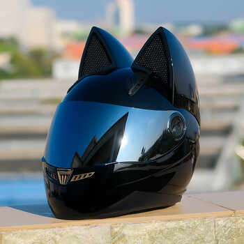 女生带的摩托车头盔猫耳电动车全盔机车蝴蝶结骑士可爱安全帽四季通用