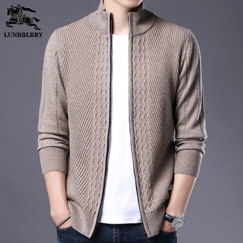 burberrγ巴·寶莉官方同款毛衣男士纯山羊绒针织开衫加厚立领拉链