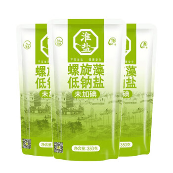 淮盐 食盐无碘盐螺旋藻低钠盐350g*3袋