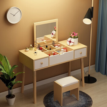 城市屋顶简易化妆台卧室小型梳妆台迷你化妆柜化妆镜翻盖化妆桌带凳子 无凳子整装 双抽款木纹 白抽 图片价格品牌报价 京东