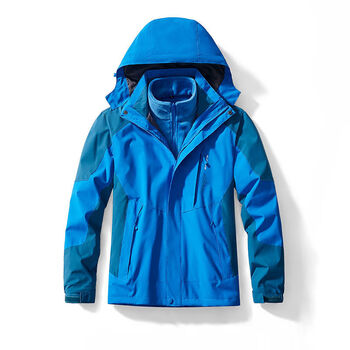冲锋衣女可拆卸三合一两件套防风防雨加绒加厚情侣登山服 彩蓝色男款