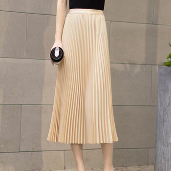 黛筱诗百褶裙显瘦半身裙女夏季裙子大摆裙包臀高腰长裙a字裙 香槟色色