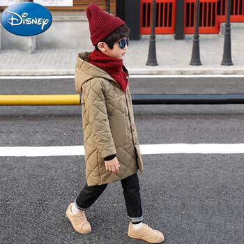 迪士尼disney男童棉衣2022冬装儿童棉服洋气中大童加厚连帽中长款棉袄