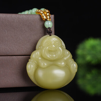 zmz玉佛新疆和田玉佛公吊坠黄口料大肚佛弥勒佛女款玉石挂件项链 石