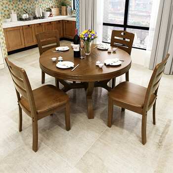 实木餐桌椅组合中式圆形餐桌家用10人吃饭桌子饭店餐馆橡木大圆 1