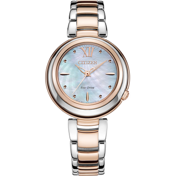 西铁城西铁城日本时尚贝母表盘间金色钢带光动能手表女em0335em03