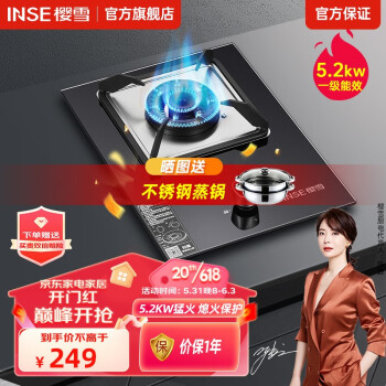 樱雪（INSE）燃气灶单灶大火力猛火煤气灶天然气液化气灶小型家用厨房台式嵌入式两用灶具Q2211 【黑晶防爆玻璃】天然气 (天然气12T)