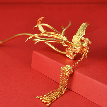 官方自营旗舰店蔻奢蒂金凤凰发簪女凤头钗银镀厚金簪子古风头饰古法