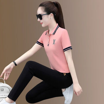 个子衣服夏天一套时尚运动套装女夏装新款韩版洋气粉红色m建议80100斤