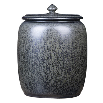 予霄 景德镇陶瓷米缸 油缸灰色带盖密封储物罐 家用米桶 瓷茶水缸 20斤装