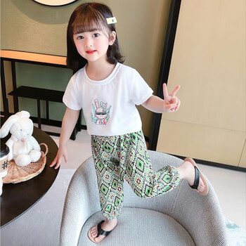 迪凡熊儿童套装夏季新款女童印花短袖两件套一岁宝宝衣服小女孩休闲