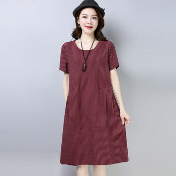 慕卡蜜麻料直身群中老年棉麻直筒连衣裙新款夏季女复古宽松棉绸中长款