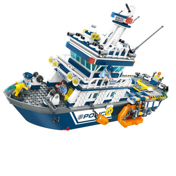 森宝积木兼容legao 警用巡逻船 军事特警益智拼装儿童10玩具7男孩子3