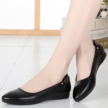 婚礼鞋儿子结婚夏季女式皮鞋休闲大码单鞋平底坡跟浅口皮质皮鞋黑色39