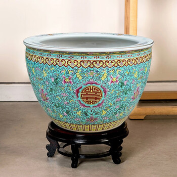 臻爵家饰景德镇陶瓷鱼缸粉彩缠枝莲水缸养鱼乌龟缸荷花盆大型风水装饰