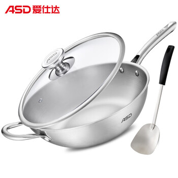 
                                        
                                                            爱仕达ASD 炒锅304不锈钢炒菜锅健康无涂层少油烟32CM电磁炉燃煤气通用锅具TV1332 送铲                