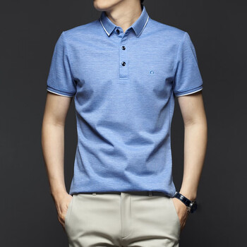 ovzh潮牌男装 短袖polo衫男夏季新款男士潮流翻领半袖休闲上衣 浅蓝色