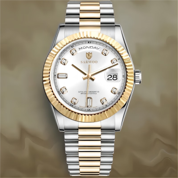 商沃(sarwoo)星期日历手表间金日志双日历机械表防水 全自动高端男士