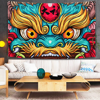 新款国潮仙鹤浮世绘挂毯挂布客厅工作室墙壁装饰壁画直播背景布艺红色