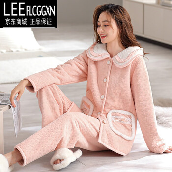 leeflcggxn国际品牌复合夹棉睡衣女士秋冬季冬款珊瑚绒加厚加绒法兰绒