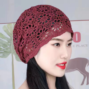 fangchi 帽子女士夏天镂空包头帽头巾帽薄款百搭洋气钩花空调帽遮白发