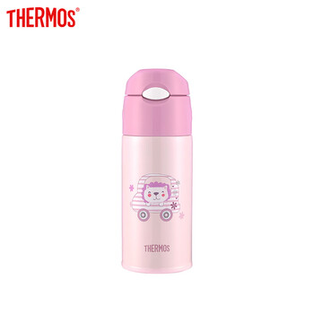 膳魔师THERMOS 儿童保温杯316不锈钢学生水杯女 400ml吸管杯 小狮子粉色 赠精美可斜挎杯套 保温保冷 