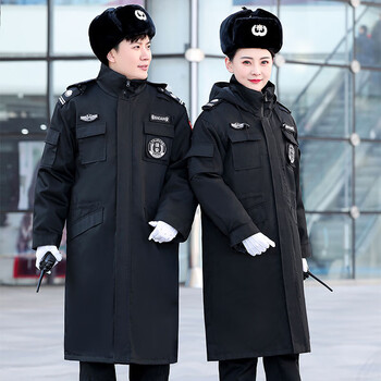 保安服工作服加厚防寒服棉大衣宽松物业商场超市楼层巡逻工装秋冬黑色