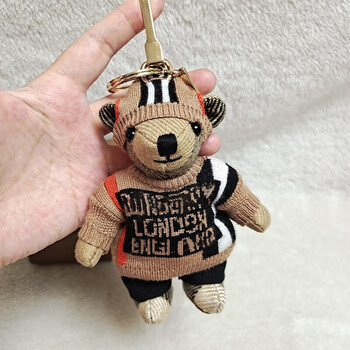 新款熊挂件风衣熊背包熊裸熊羊绒格子泰迪熊汽车钥匙扣女包挂饰驼色