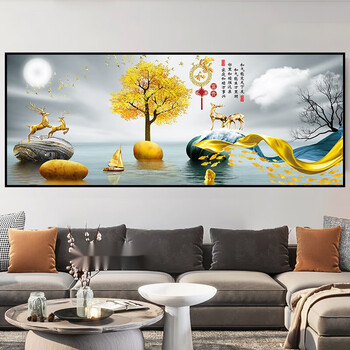 沙发后面的装饰画客厅自粘仿真边装饰贴画沙发背景墙画家和万事兴现