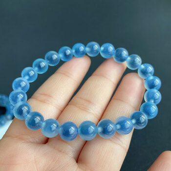 欧兰妮冰透蓝沁糖心玛瑙手链蓝色水晶手串小众款礼物圆珠饰品糖心玛瑙
