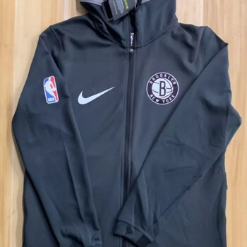 勇士骑士篮网快船凯尔特人篮球服外套出场服连帽热服套装男 篮网灰色