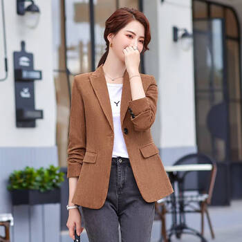 圣茵黛秋冬灯芯绒小西装外套女条绒西服韩版复古时尚气质百搭短款上衣