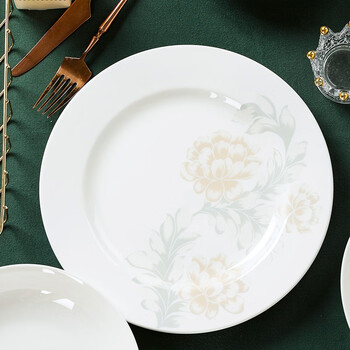 红牡丹景德镇碗碟套装新中式碗盘家用吃饭陶瓷碗单个可微波饭盘菜盘