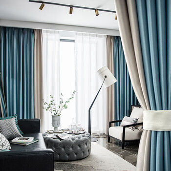 美居乐窗帘2022年新款轻奢棉撞色遮光窗帘卧室简约现代拼接北欧拼色客