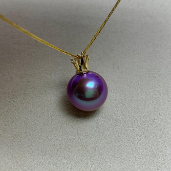 飞库5a级淡水爱迪生妖紫色珍珠吊坠女单颗时尚经典18k金皇冠项链高贵