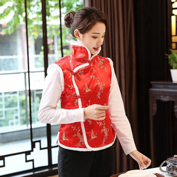 庆马甲唐装棉背心企业年会庆典喜庆秋冬舞台活动红马夹女士红色梅花m