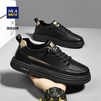 海澜之家hla男鞋原创设计小众休闲板鞋小黑鞋时尚皮鞋男士潮流百搭