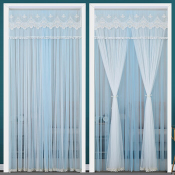 枳束通用门帘双层纱帘卧室蕾丝门帘隔断帘窗帘帘卫生间装饰半帘免 彩