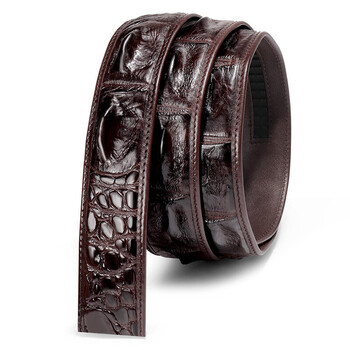 自动扣皮带男真皮鳄鱼皮腰带鳄鱼骨皮正宗新加波进口湾鳄 咖啡色无头