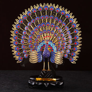 白凤凰景泰蓝摆件孔雀开屏结婚婚庆客厅办公室装饰手工艺品商务会议