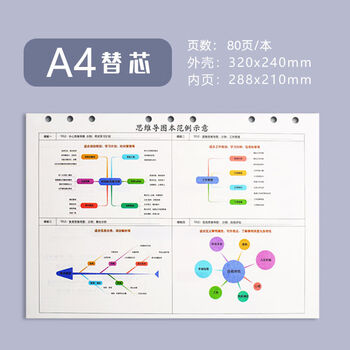 仓梵思维导图笔记本子大学生手绘网格本自律打卡本a4活页本软皮a4替芯