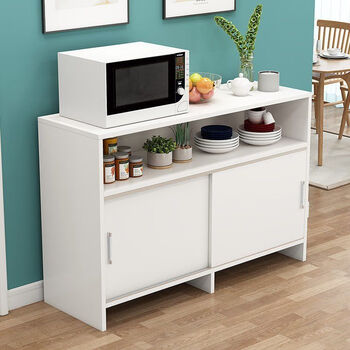 拉门 餐边柜微波炉茶水柜现代简约餐厅经济型收纳柜推拉门储物 暖白色