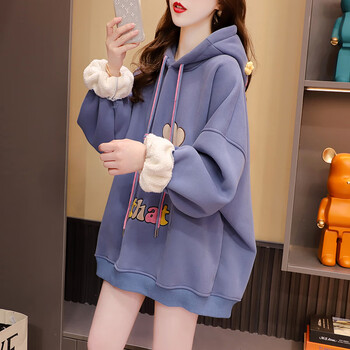 卫衣女春秋连帽宽松2023年新款冬季外套学院风设计感炸街外穿雾霾蓝加